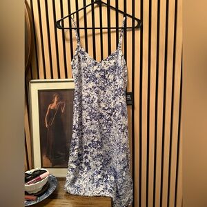Express Marble Patterned Dress in Blue and White